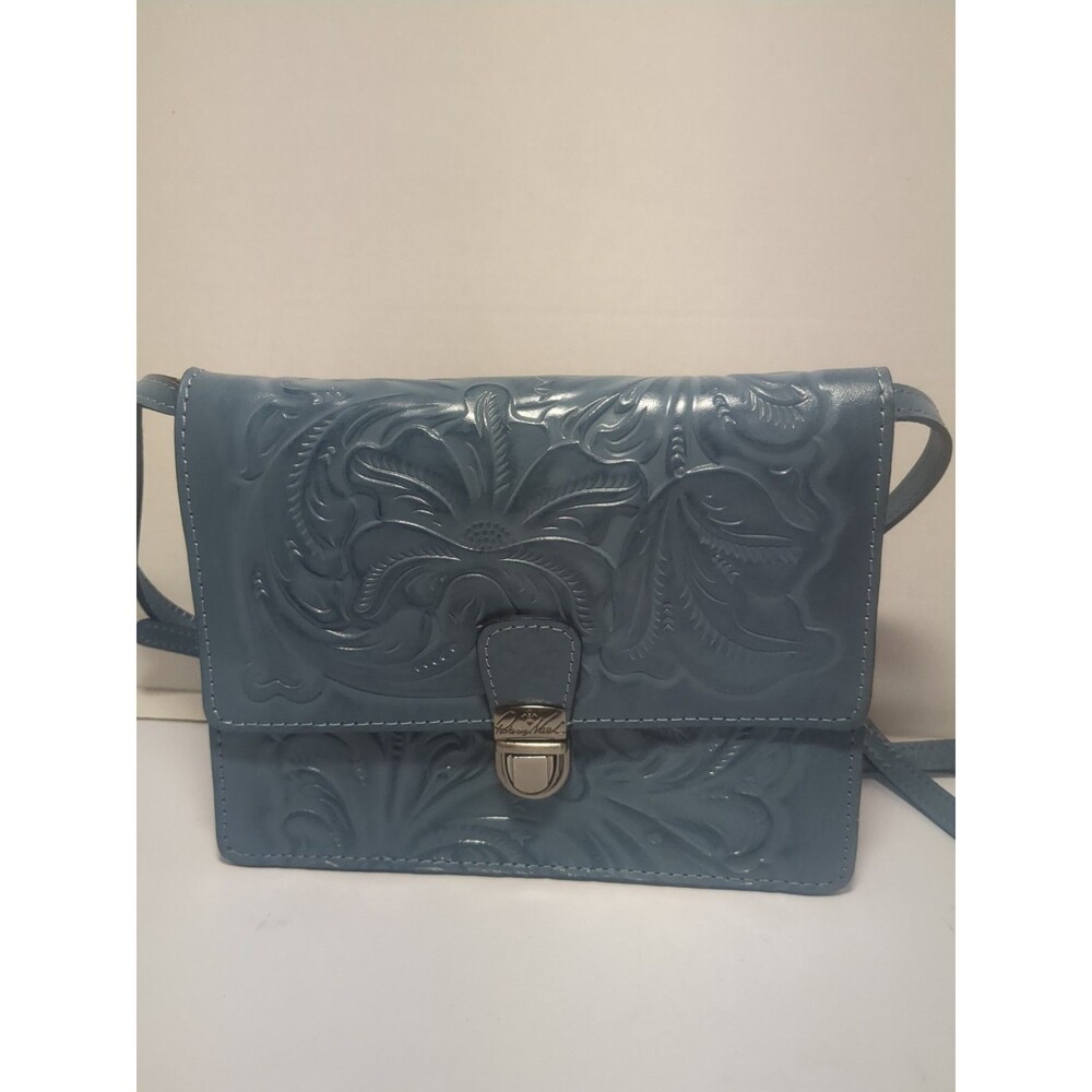 Patricia Nash Laurentina Tooled Leather Crossbody Bag Safflower Blue Floral
